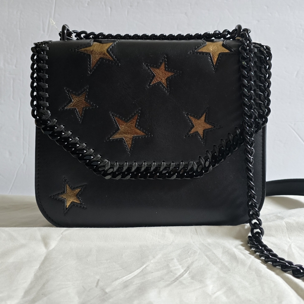 Stella McCartney Black and Gold Star Flap Snap Crossbody Bag - Picture 3 of 13